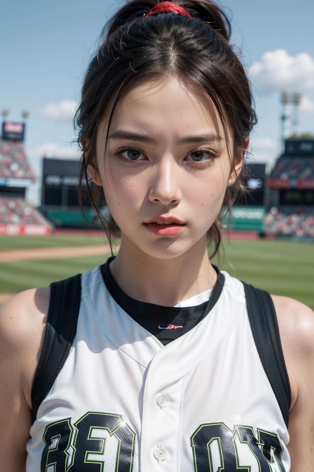 ultra-detailed,  portrait,  a serious young girl with high ponytail on Tensor.Art