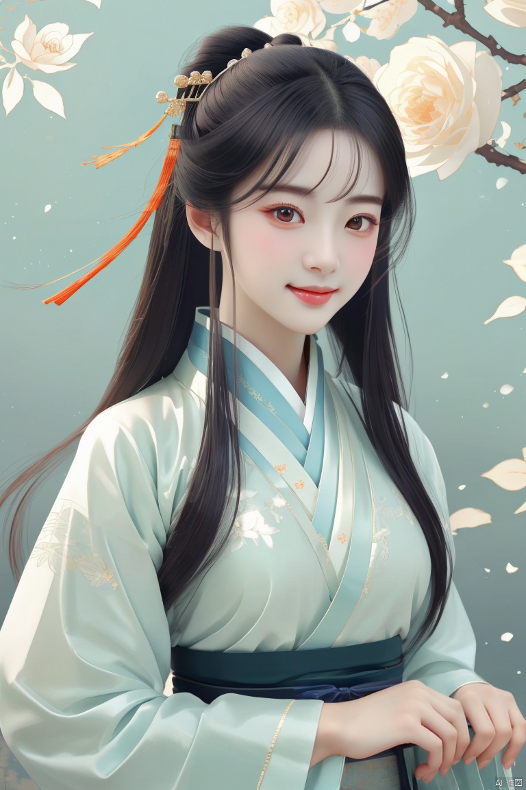 glasscandypaper,1girl,smile,hanfu,chinese costume,upper body,(best quality),((masterpiece)),(an extremely delicate and beautiful),original,extremely detailed wallpaper,
