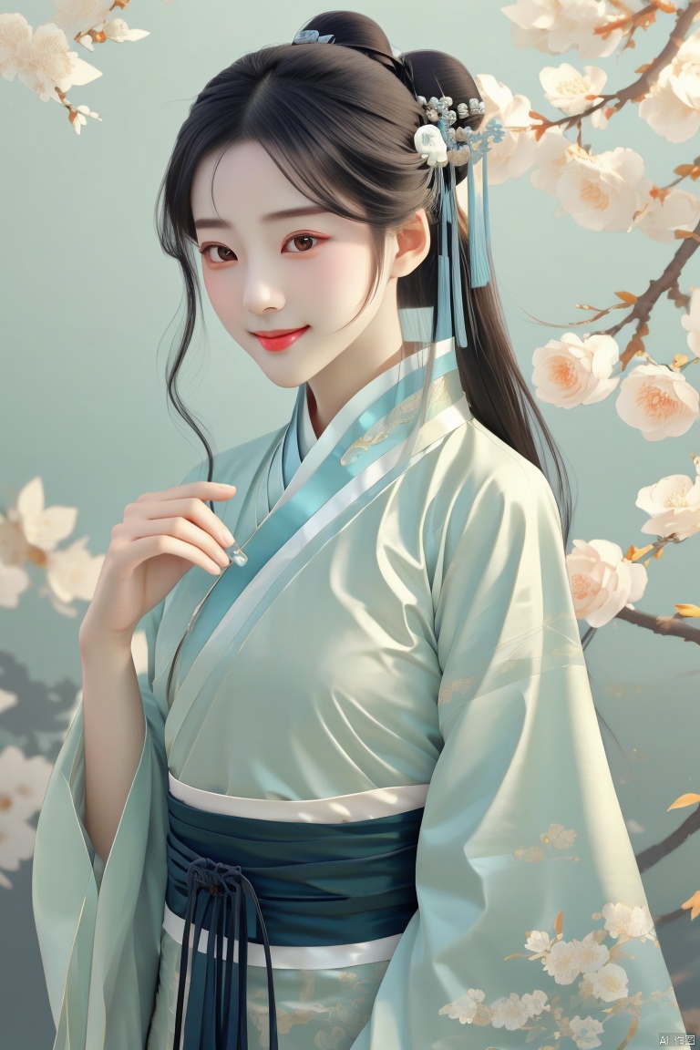 glasscandypaper,1girl,smile,hanfu,chinese costume,upper body,(best quality),((masterpiece)),(an extremely delicate and beautiful),original,extremely detailed wallpaper,