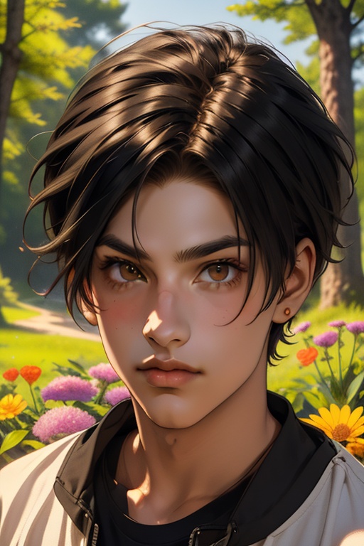A 10-year-old boy,  long black hair,  neck length haircut on Tensor.Art