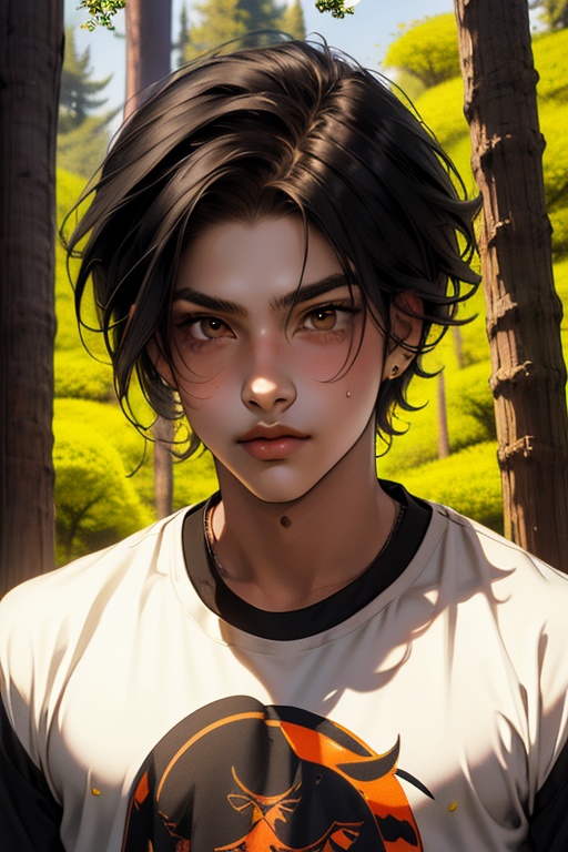 A 10-year-old boy,  long black hair,  neck length haircut on Tensor.Art