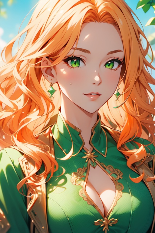 Noriko is a beautiful woman,  36 years old,  long orange wavy hair on Tensor.Art