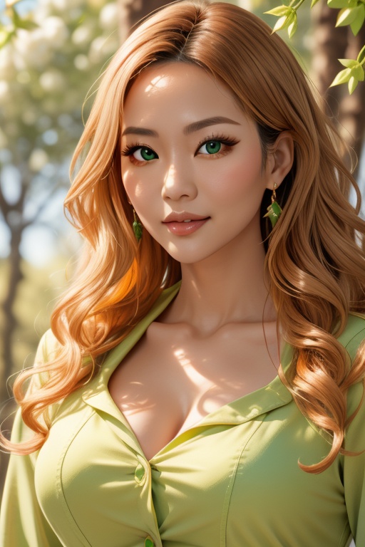 Noriko is a beautiful woman,  36 years old,  long orange wavy hair on Tensor.Art