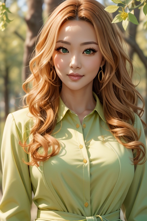 Noriko is a beautiful woman,  36 years old,  long orange wavy hair on Tensor.Art