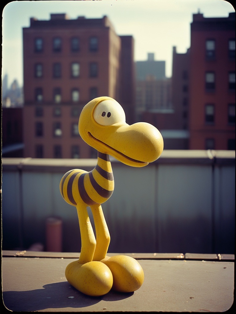 A striking vintage photo of clmnt in a 3/4 back pose on the New York rooftop,  . The scene is captured using the legendary...