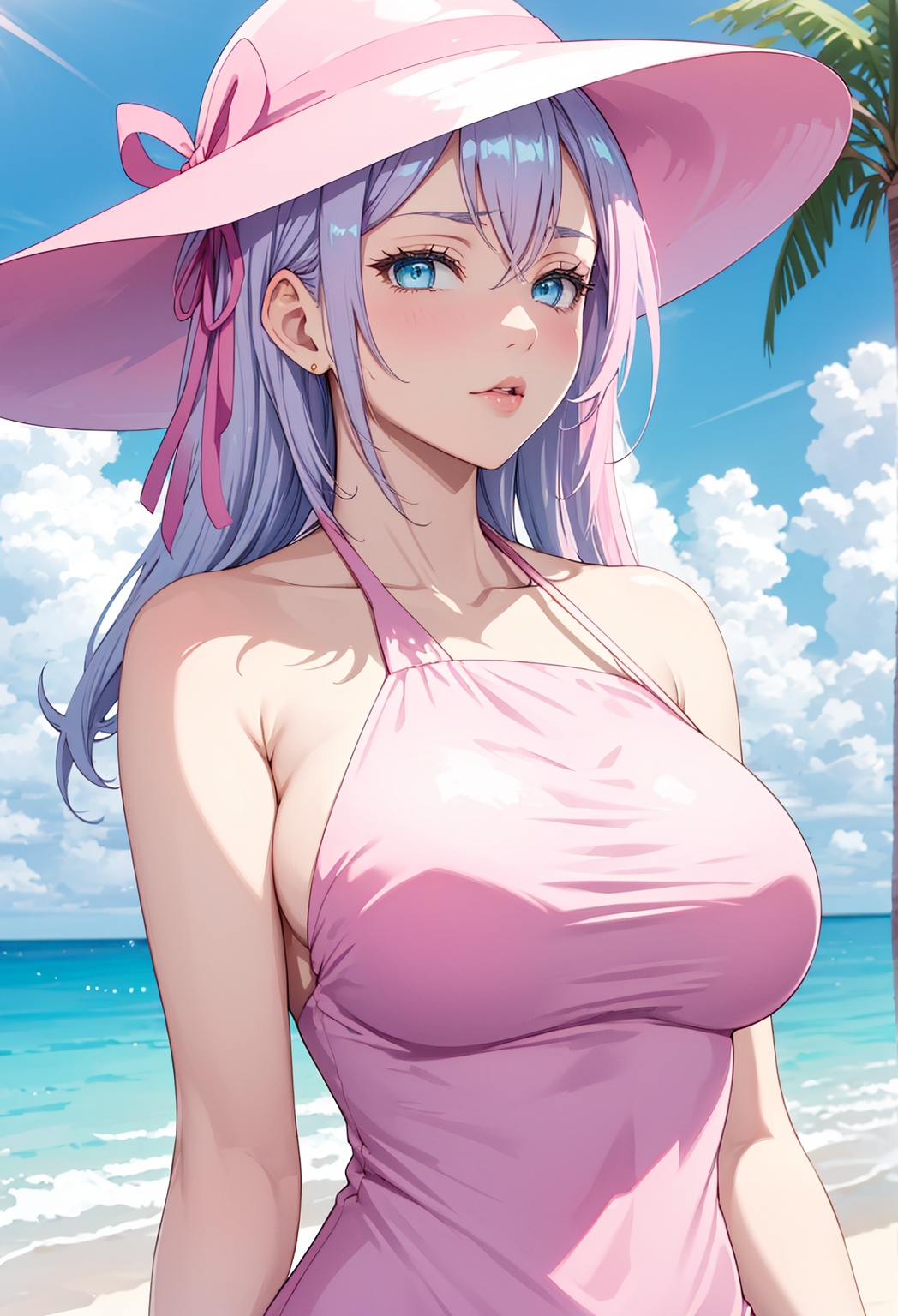((pink halter dress)),  sun hats1:3,  in agarde on Tensor.Art