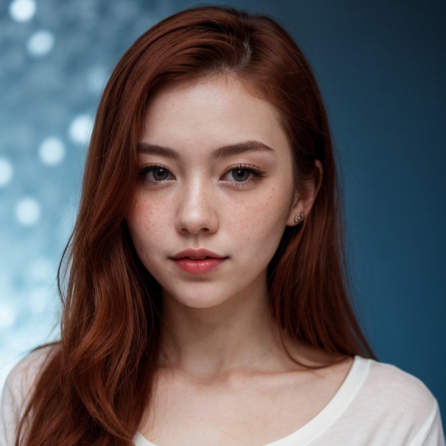 deep blue background room with no other lights,  stunning beautiful lady,  japanese on Tensor.Art