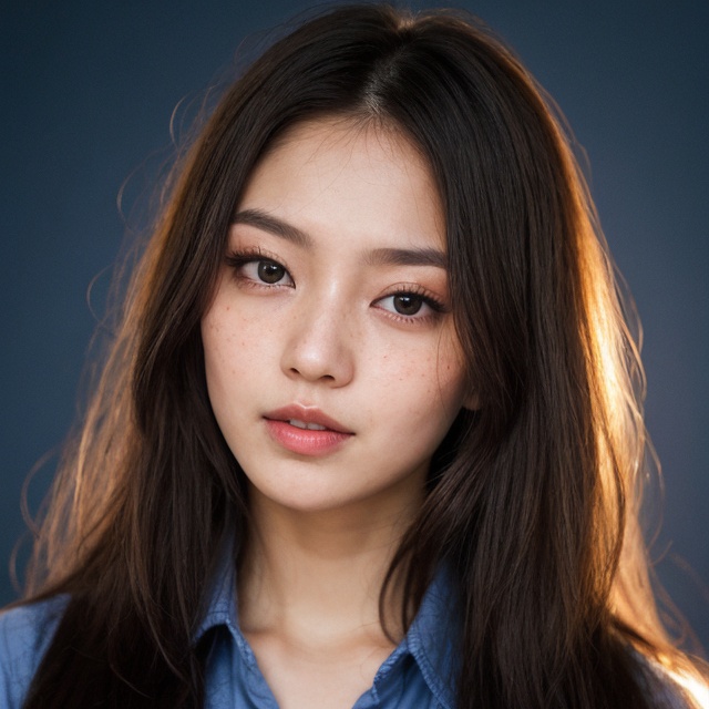 deep blue background room with no other lights,  stunning beautiful lady,  japanese on Tensor.Art