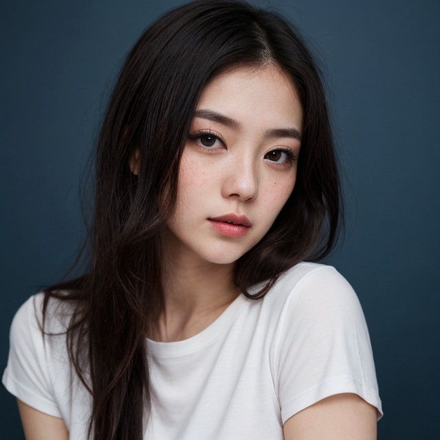 deep blue background room with no other lights,  stunning beautiful lady,  japanese on Tensor.Art