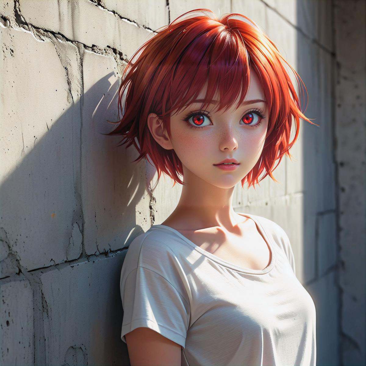 1 beautiful girl,  details red eyes,  short red hair on Tensor.Art