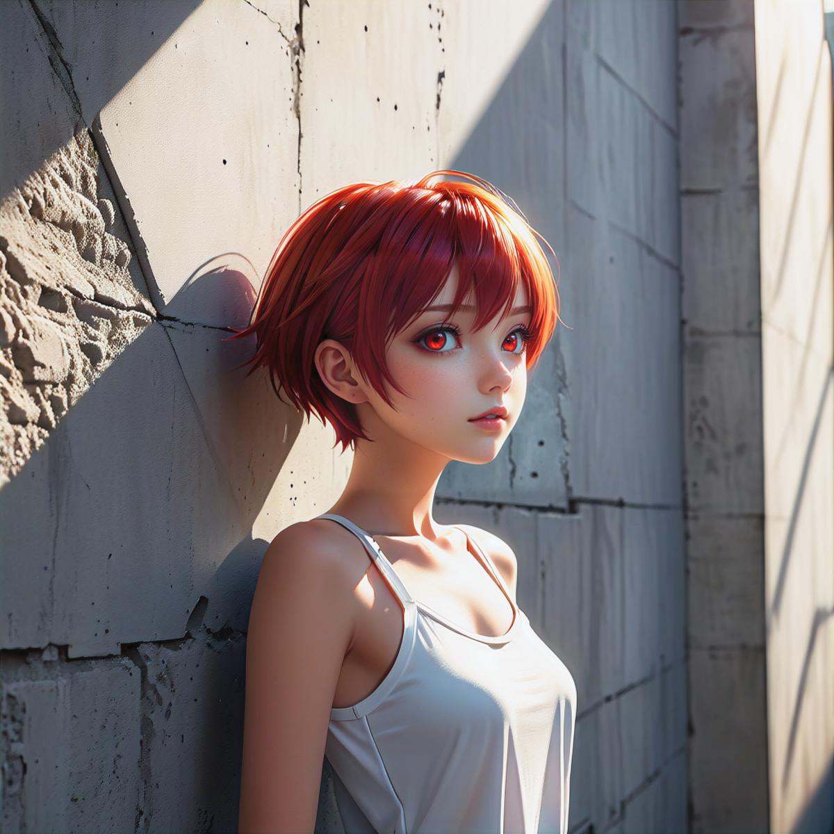 1 beautiful girl,  details red eyes,  short red hair on Tensor.Art