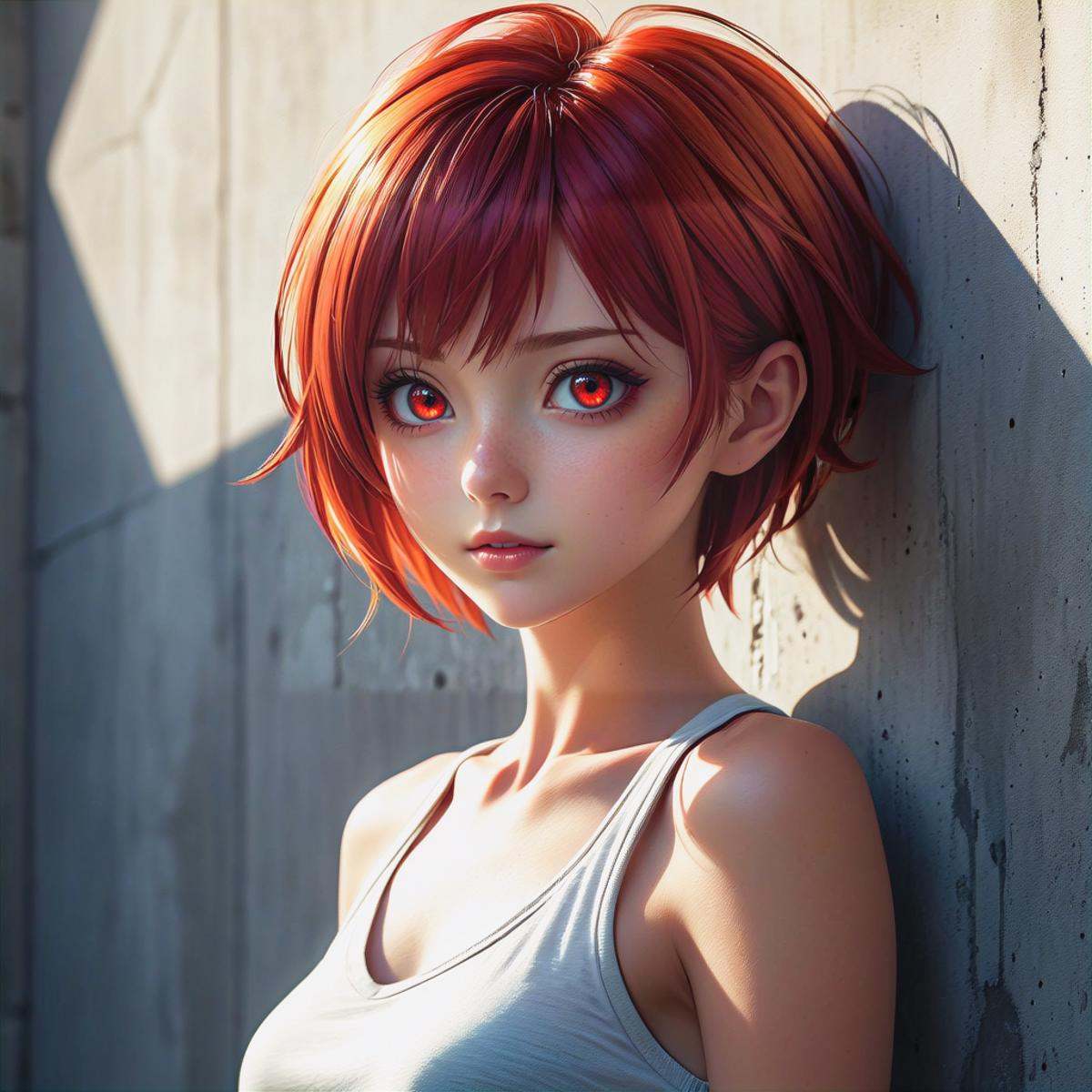 1 beautiful girl,  details red eyes,  short red hair on Tensor.Art