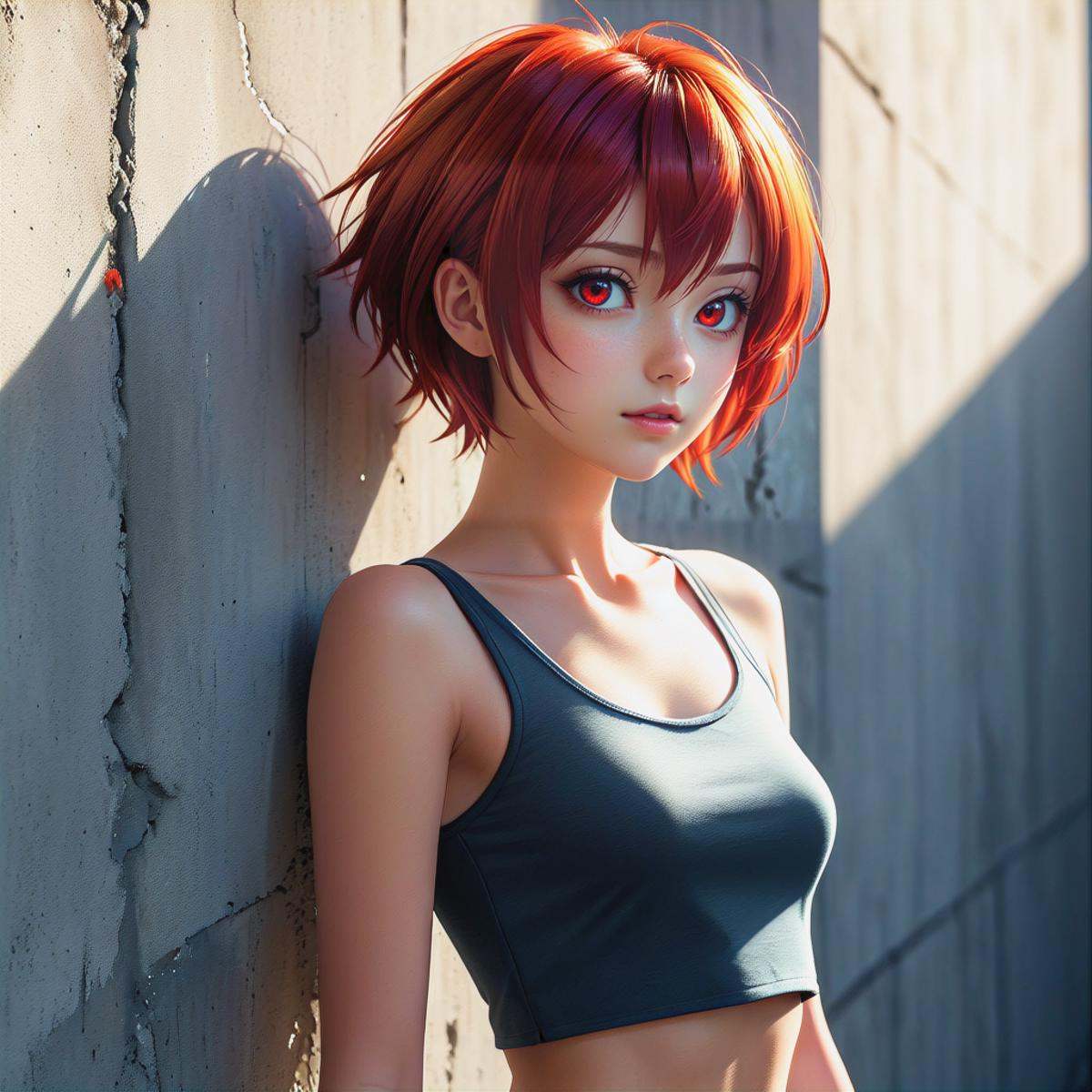 1 beautiful girl,  details red eyes,  short red hair on Tensor.Art