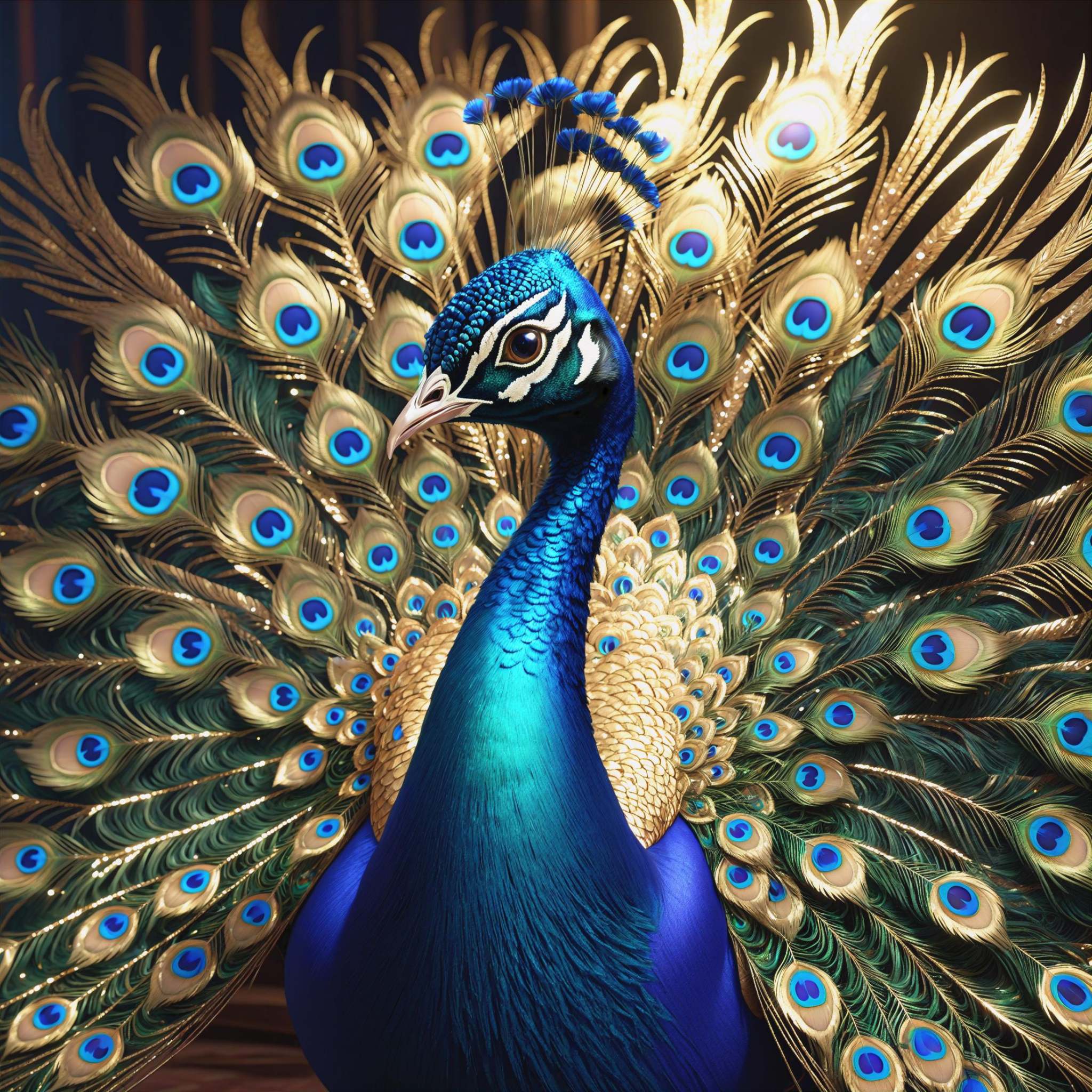 A peacock ,  small and cute,  generate a celestial adorable non-human animal in the style of celestial and fantasy. the an...