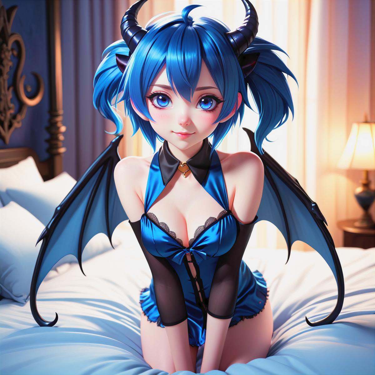 an anime illustration of a extreme cute and beautiful girl,  extreme blue hair,  pink eyes on Tensor.Art