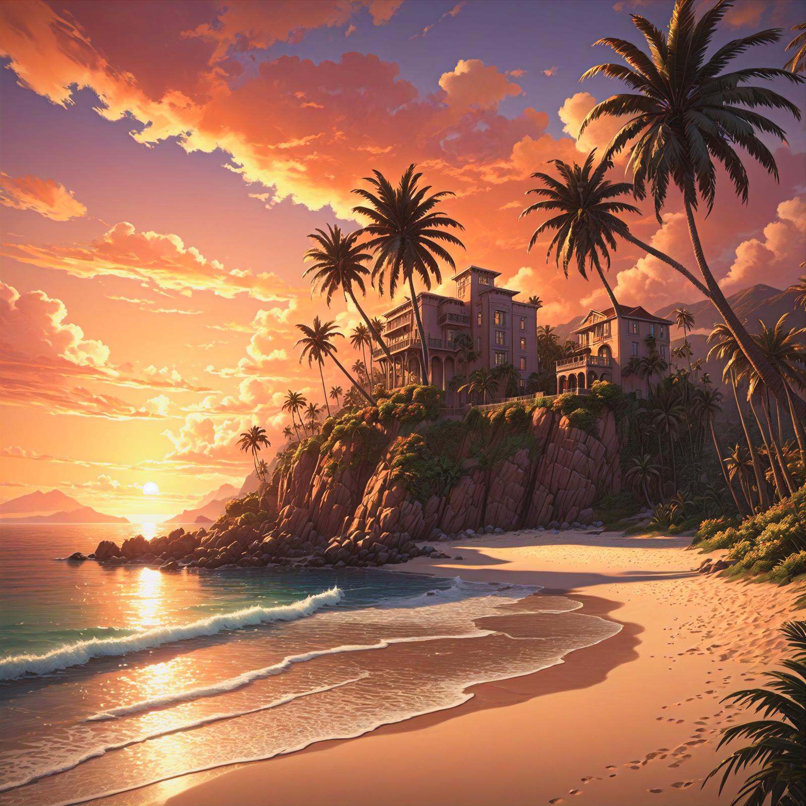 cliffbuilding,  (sea bay),  beach on Tensor.Art