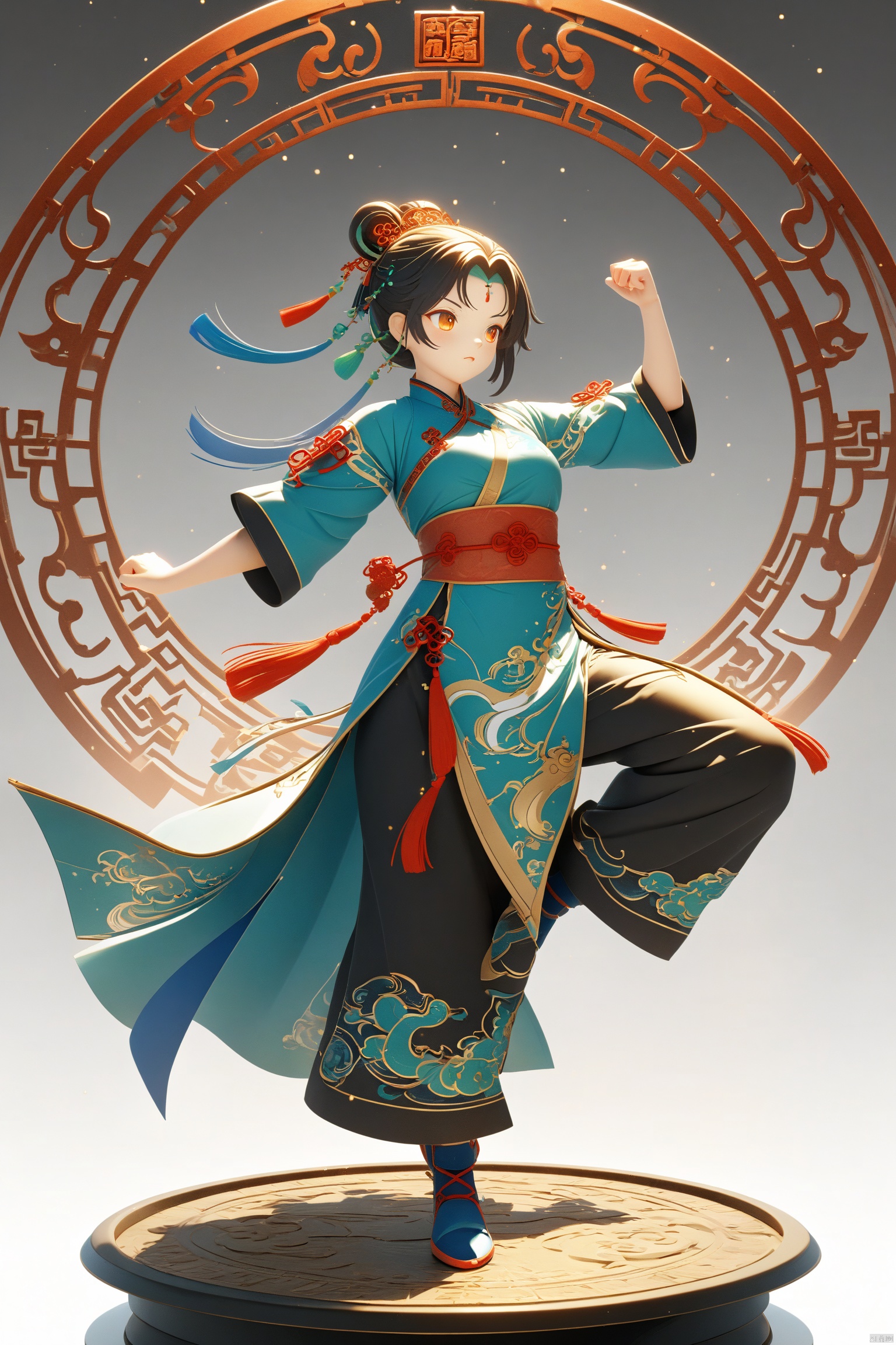 Enamel, a pig, low-key colors, Chinese zodiac sign, simple accessories, shining eyes, martial arts pose, clear background, Dunhuang style, illustration style, highly detailed, 3D, C4D, Octane rendering