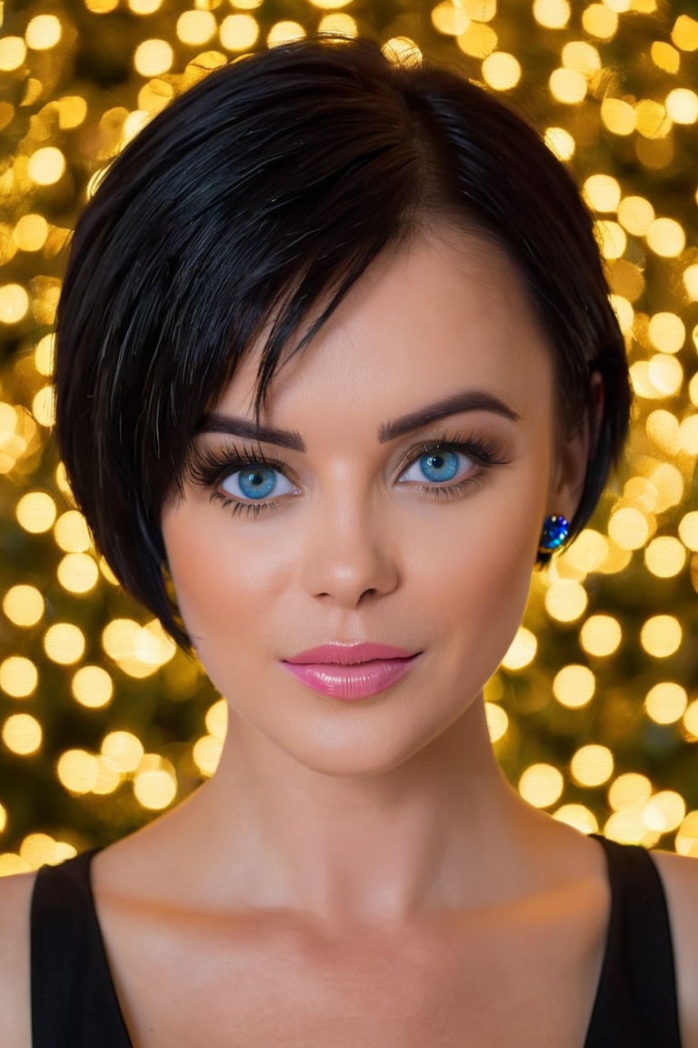 surrounded by colorful balls of bokeh effect,  golden lights,  portrait ohwx woman on Tensor.Art