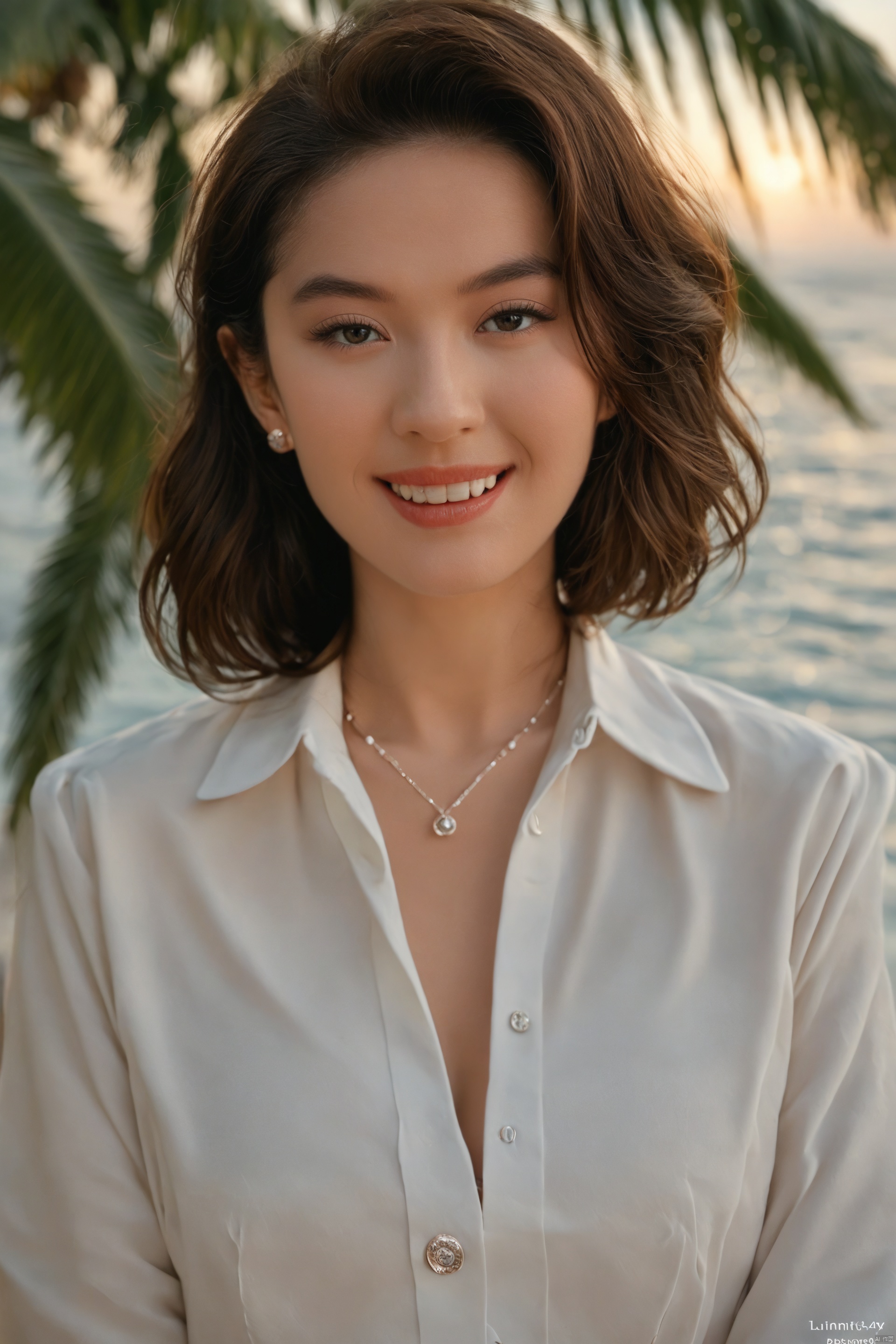 cinematic photo a woman standing in front of a palm leaf,  a picture,  inspired by Li Fangying on Tensor.Art