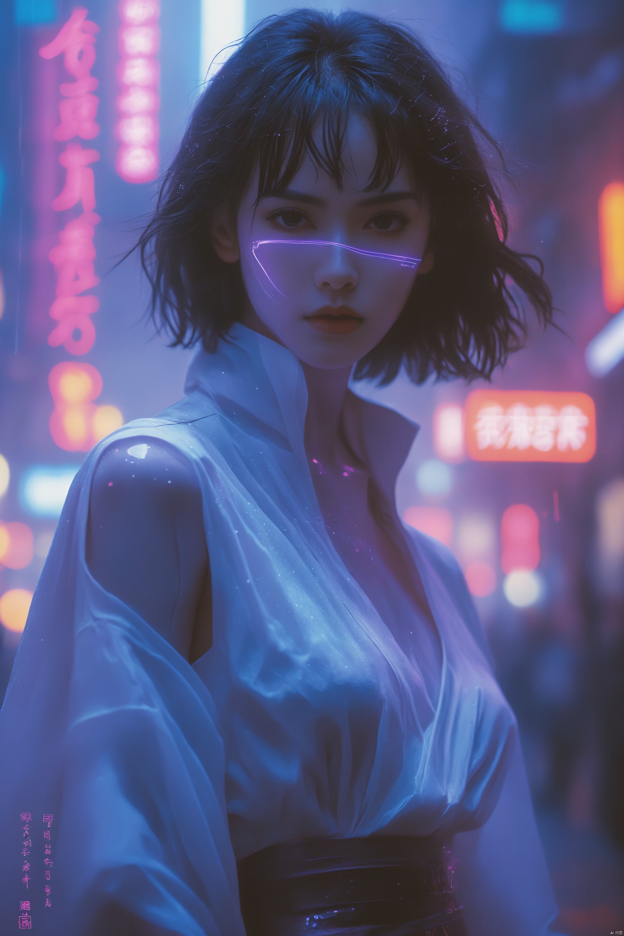(((photographic, photo, photogenic, ))), extremely high quality high detail RAW color photo, atmosphere blade runner 2049, a beautiful cyber woman in an air polluted neon city in the style of minimalist figure, There are words written on the face text MONK, The text effect is the effect of spray *** spraying on the skin. light white and purple, Mote Kei, realist-portrait, ethereal photography, ghostly figure, close up, pictorial dram, 50mm, Canon EOS R10+ effect, focus on art by @DrDB, soft lighting, depth of field effect, candid moment, genuine expressions, detailed facial features, emotional dept