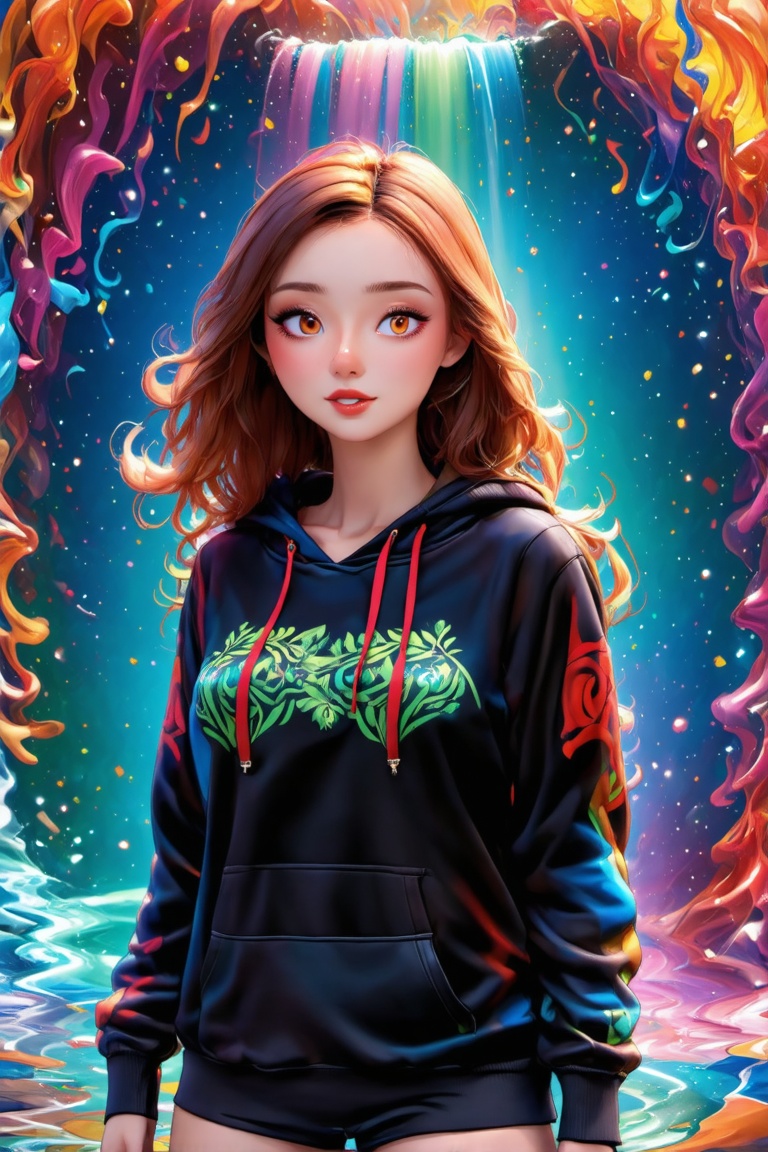 Vibrant hoodie swirled with green,  red,  black on Tensor.Art