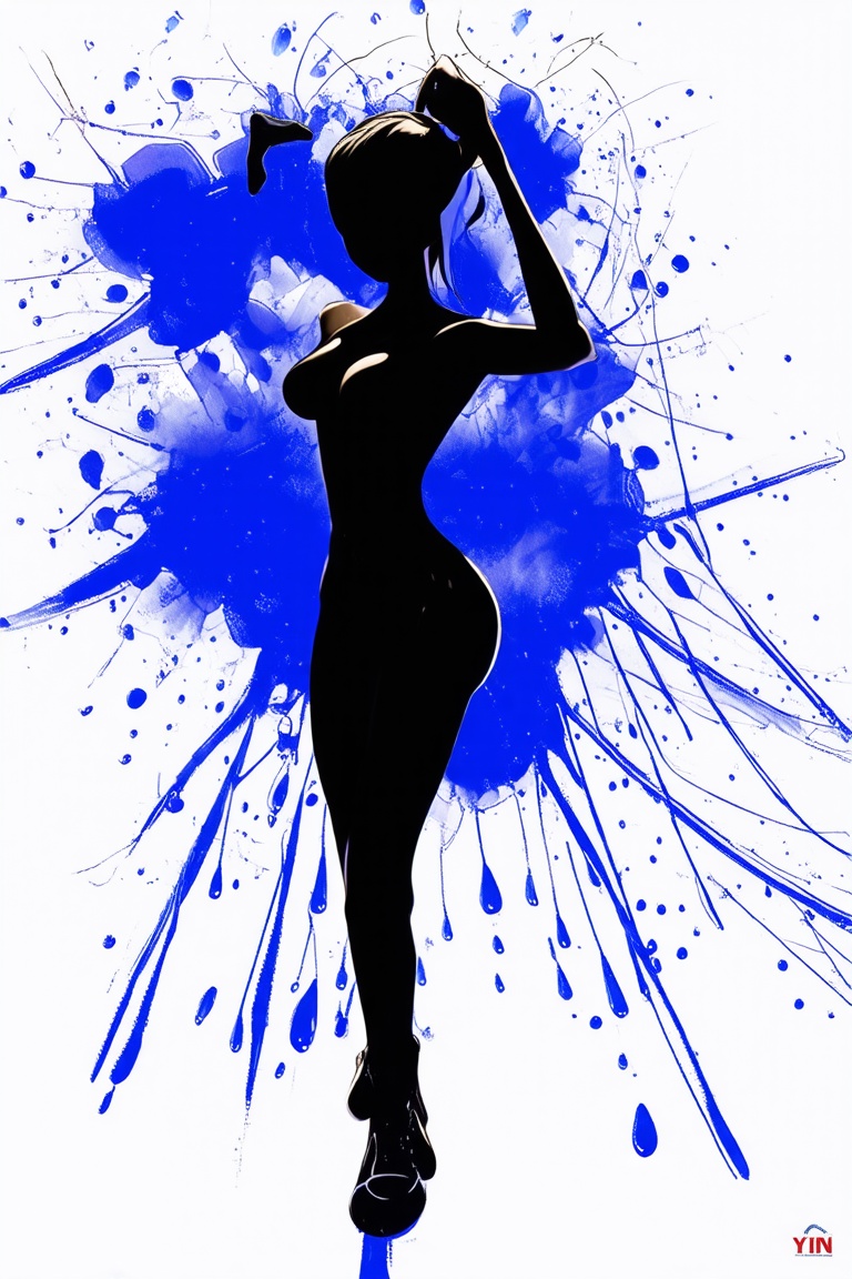 silhouette of a girl,  ink brushstrokes in background,  looking at viewer on Tensor.Art
