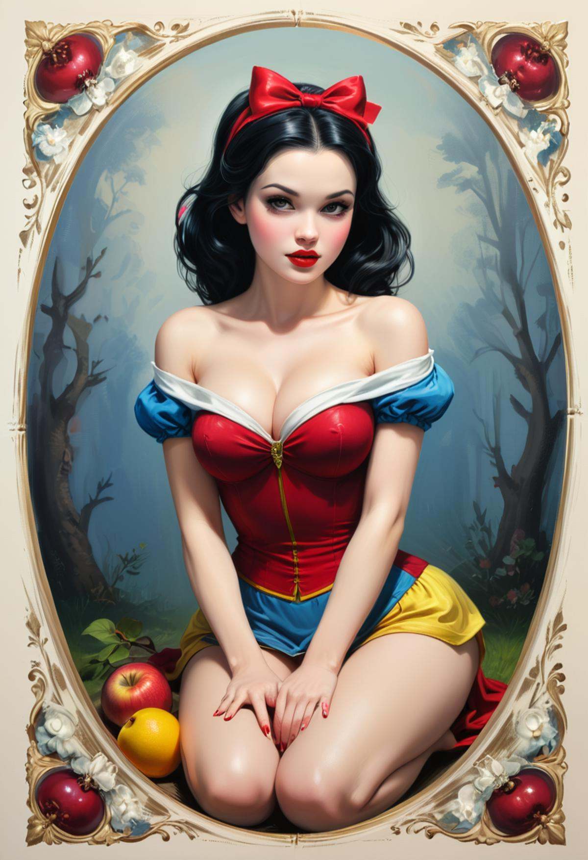Pin up version of Snow White and the seven dwarfs painted in the style of Olivia De Berardinis on Tensor.Art