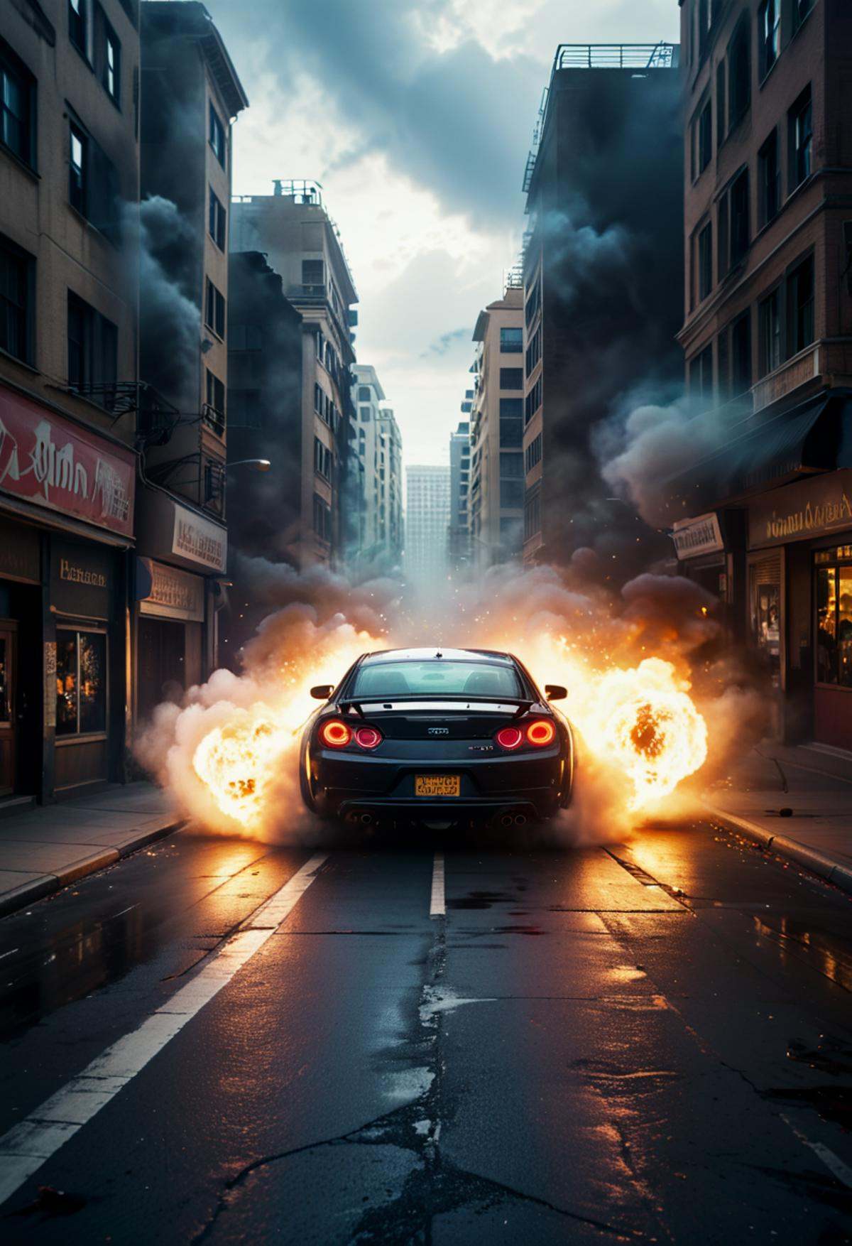 best quality,  street racing scene in the city,  several cars drifting into a turn on Tensor.Art
