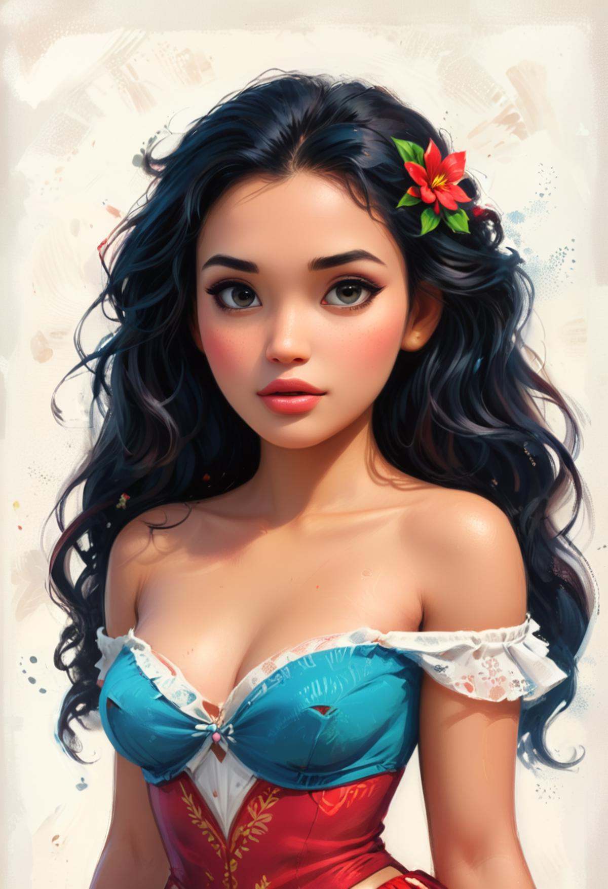 Pin up version of Disney Princess Moana painted in the style of Olivia De Berardinis on Tensor.Art
