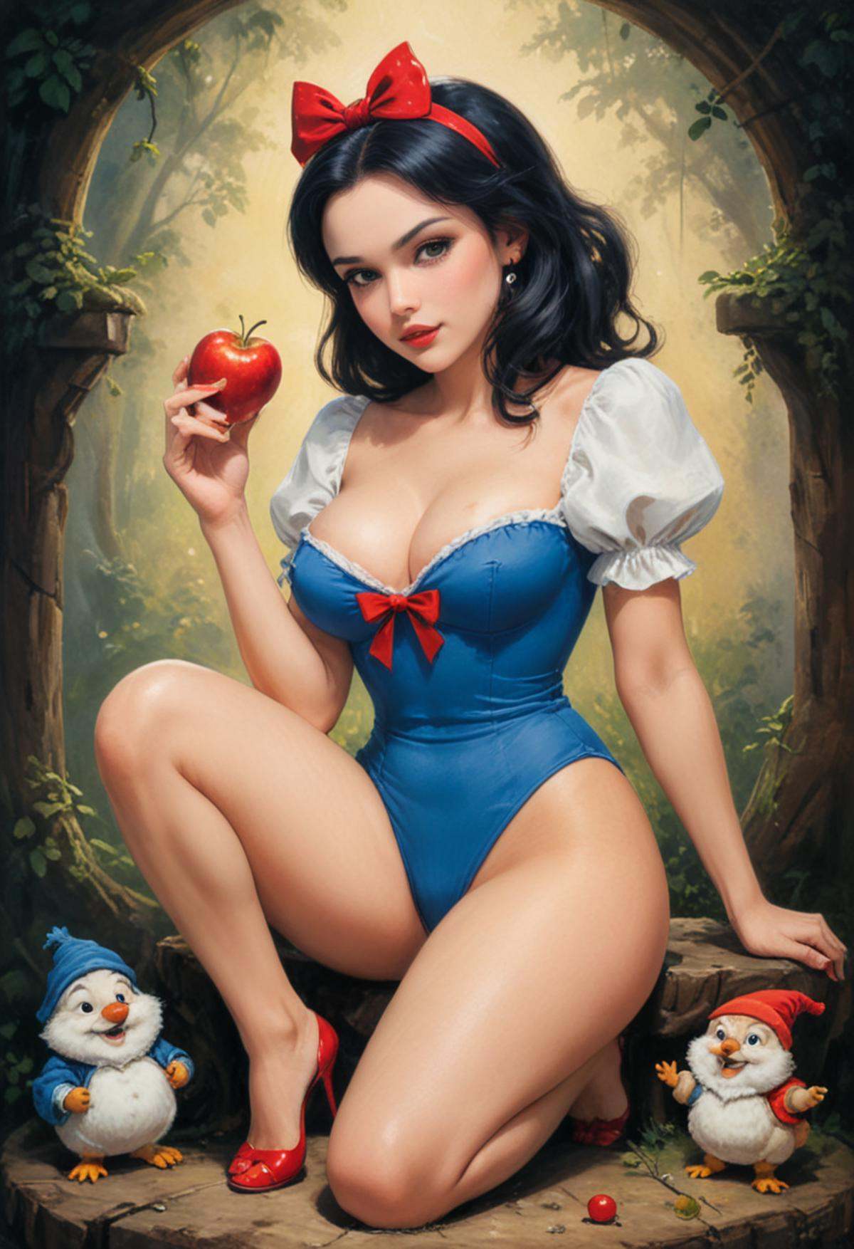 Pin up version of Snow White and the seven dwarfs painted in the style of Olivia De Berardinis on Tensor.Art