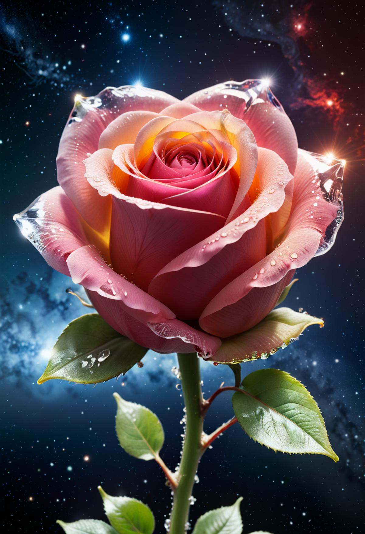 Masterpiece art of A crystal rose in space on Tensor.Art