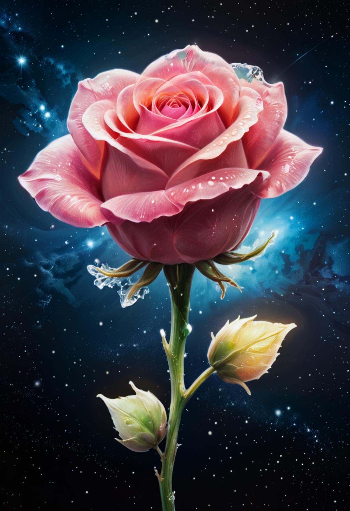 Masterpiece art of A crystal rose in space on Tensor.Art
