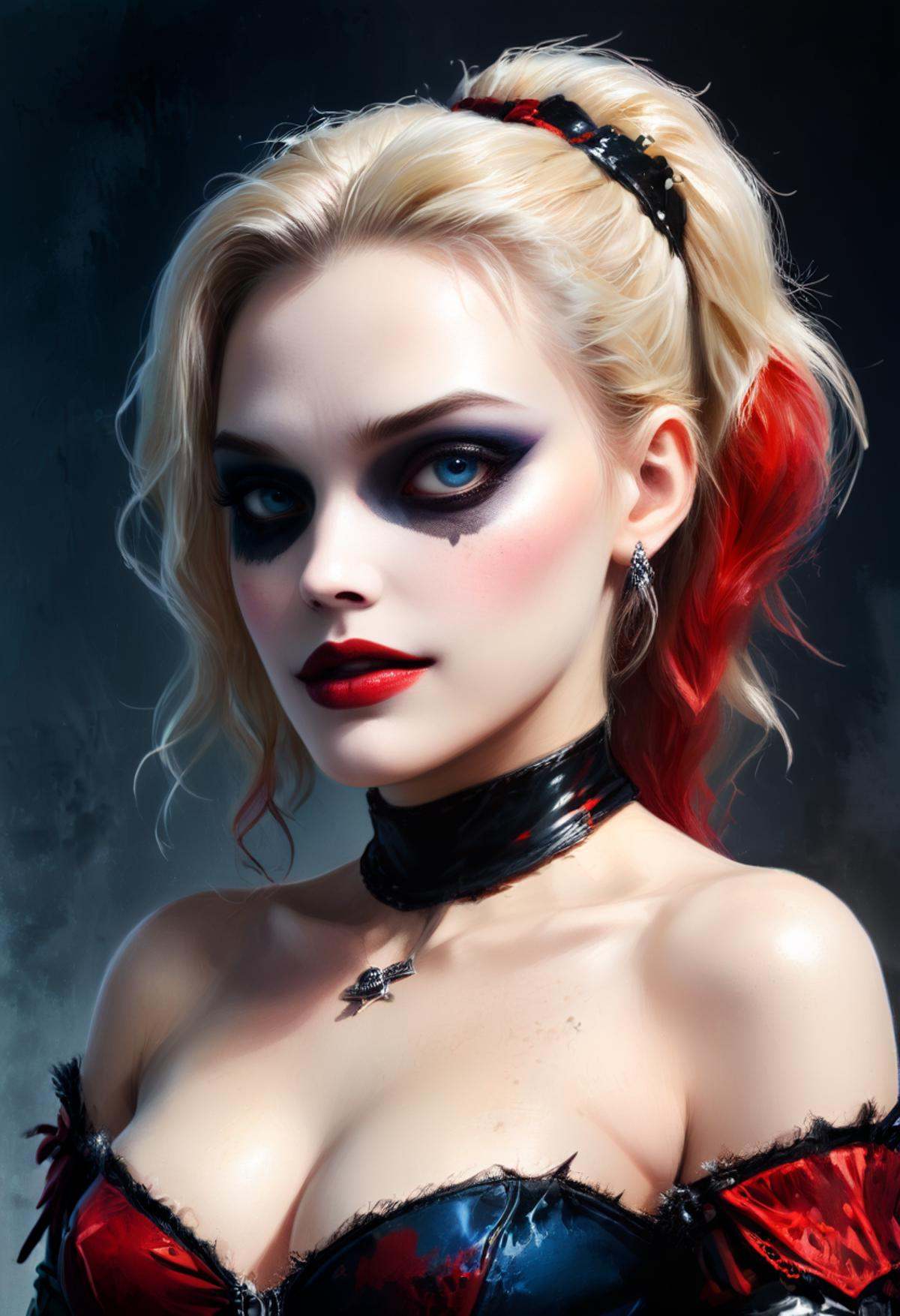 Illustration of 1girl,  (Harley Quinn (DC Comics):1.5),  posing for a fashion magazine on Tensor.Art