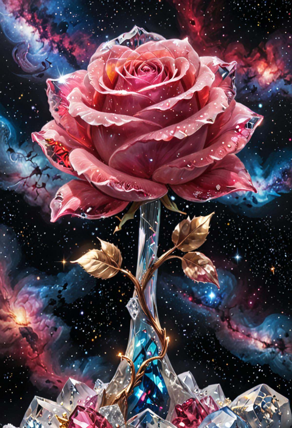 Masterpiece art of A crystal rose in space on Tensor.Art