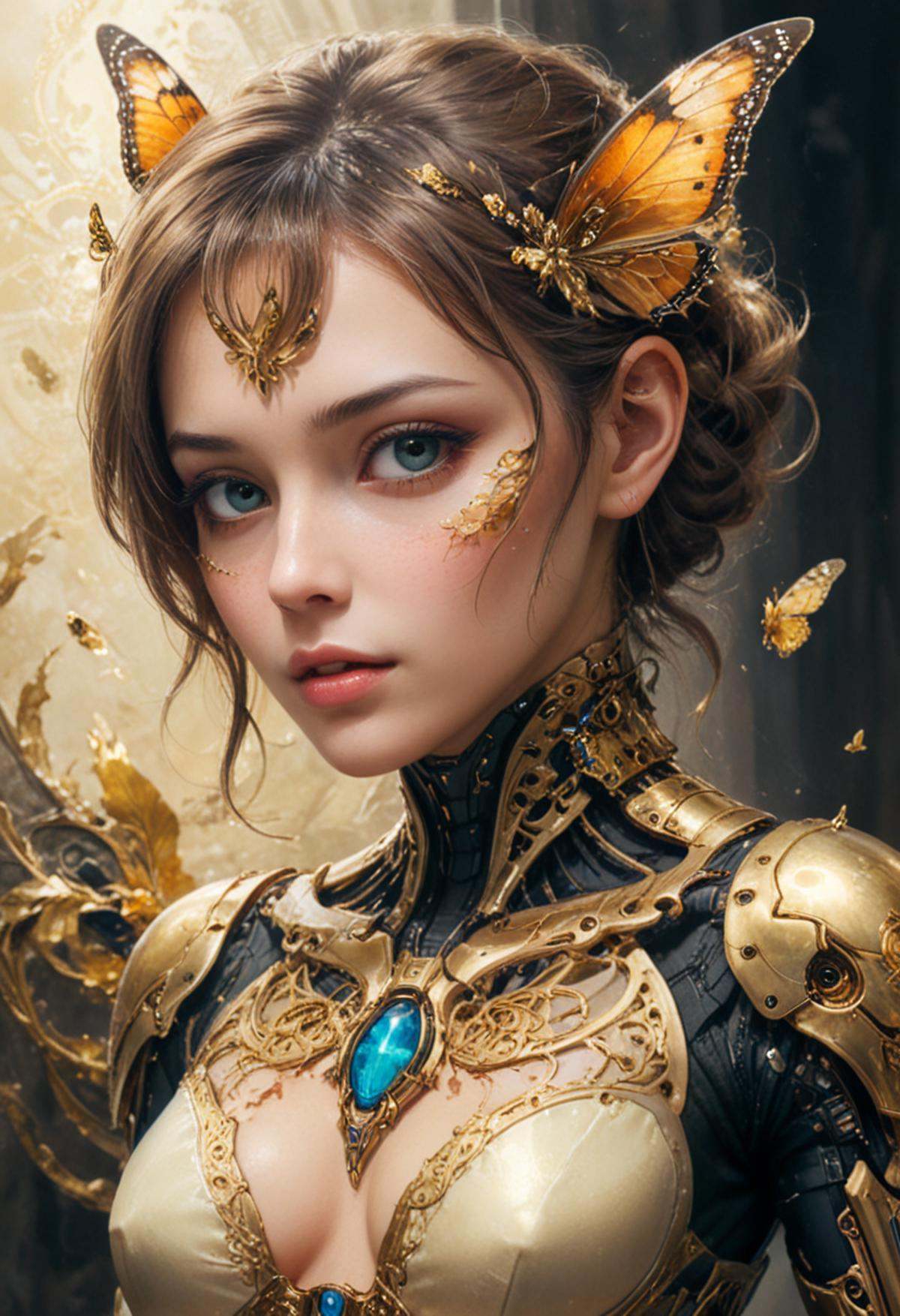 photo,  8k portrait of beautiful cyborg with brown hair,  intricate on Tensor.Art