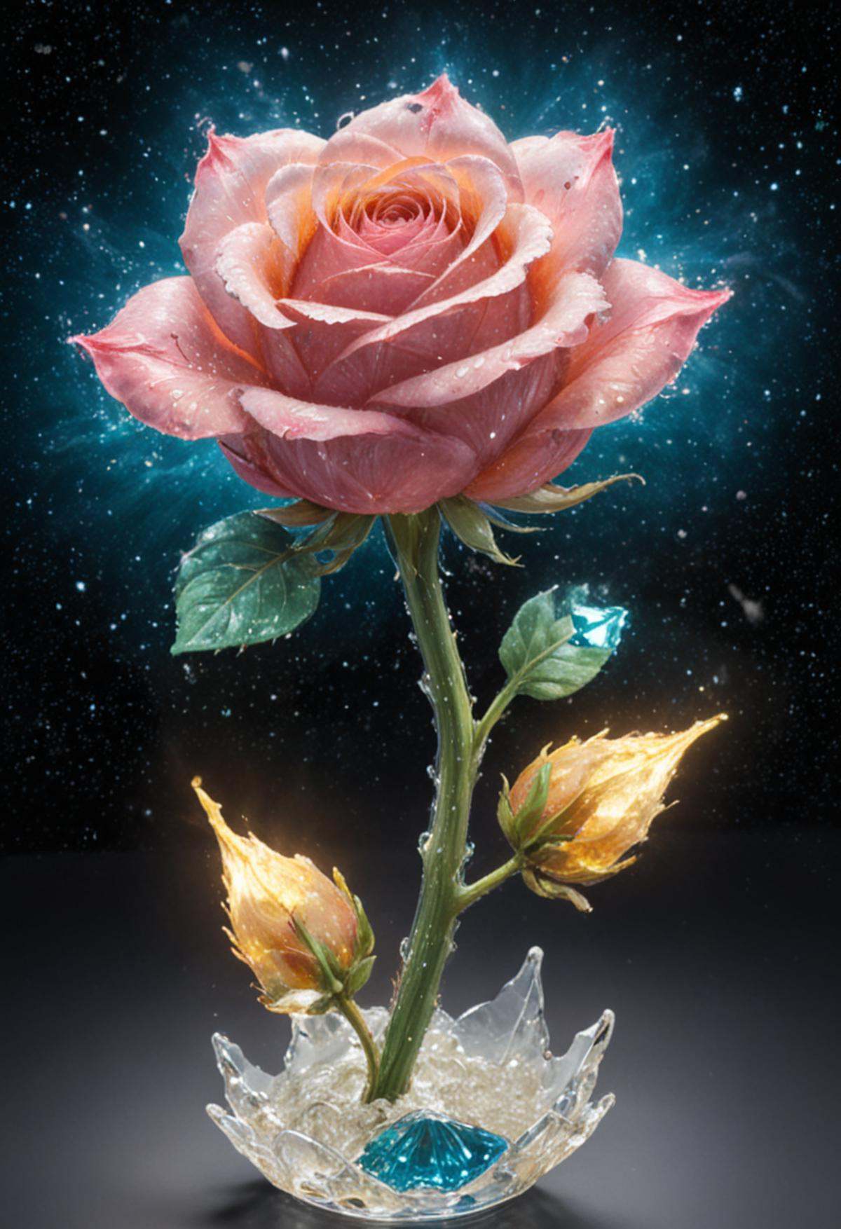 Masterpiece art of A crystal rose in space on Tensor.Art