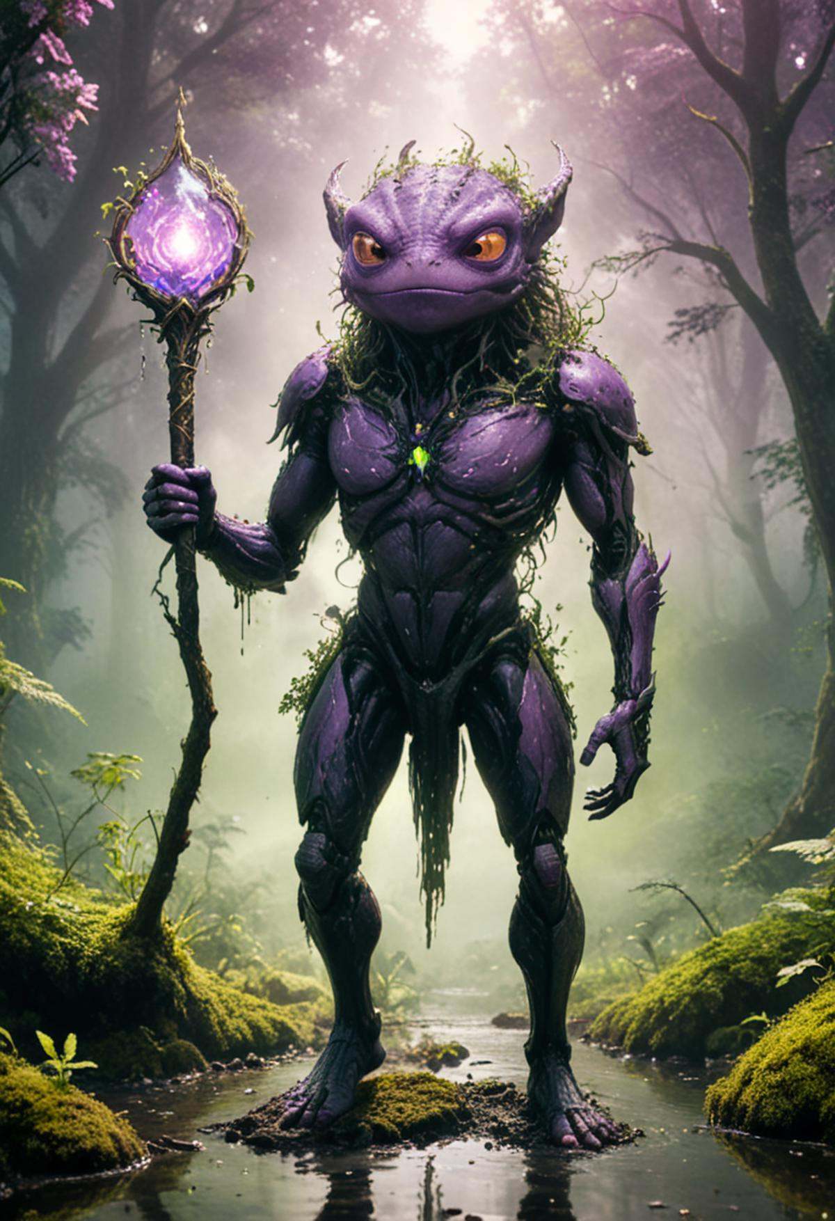 Cosmic Monster,  one eye,  in the middle of a forest on Tensor.Art