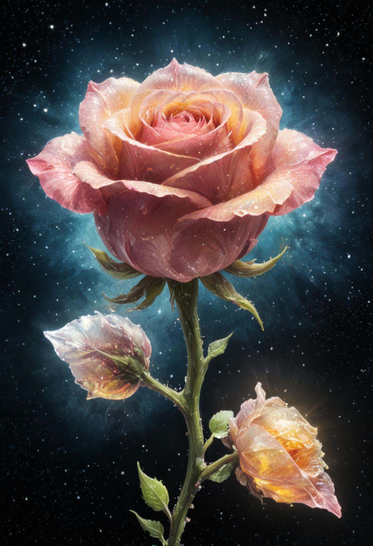 Masterpiece art of A crystal rose in space on Tensor.Art