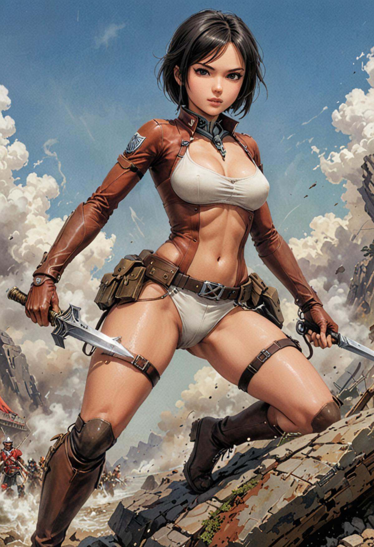 Pin up version of (Mikasa Ackerman (Attack on Titan):1.5),  by Frank Frazetta on Tensor.Art