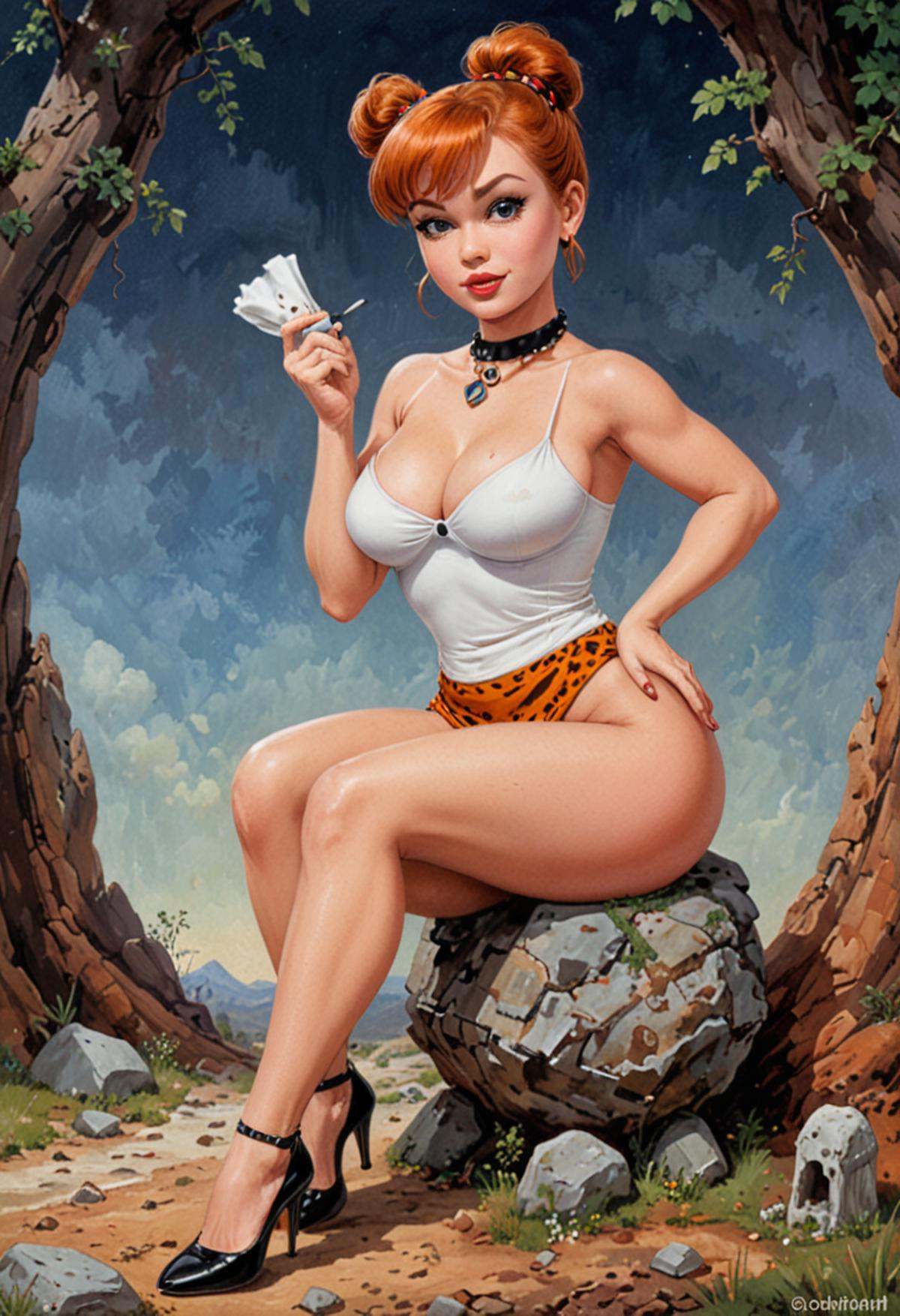 Pin up version of (Wilma Flintstone,  (The Flinstones):1.5),  by Milo Manara on Tensor.Art