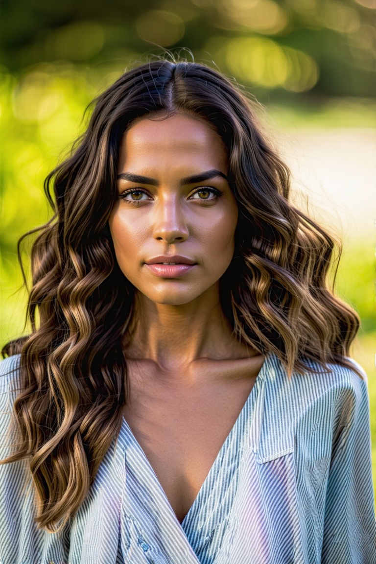 (Skin texture),  Super high res closeup (face) portrait photo of a woman outdoors with long wavy hair,  f /2.8 on Tensor.Art
