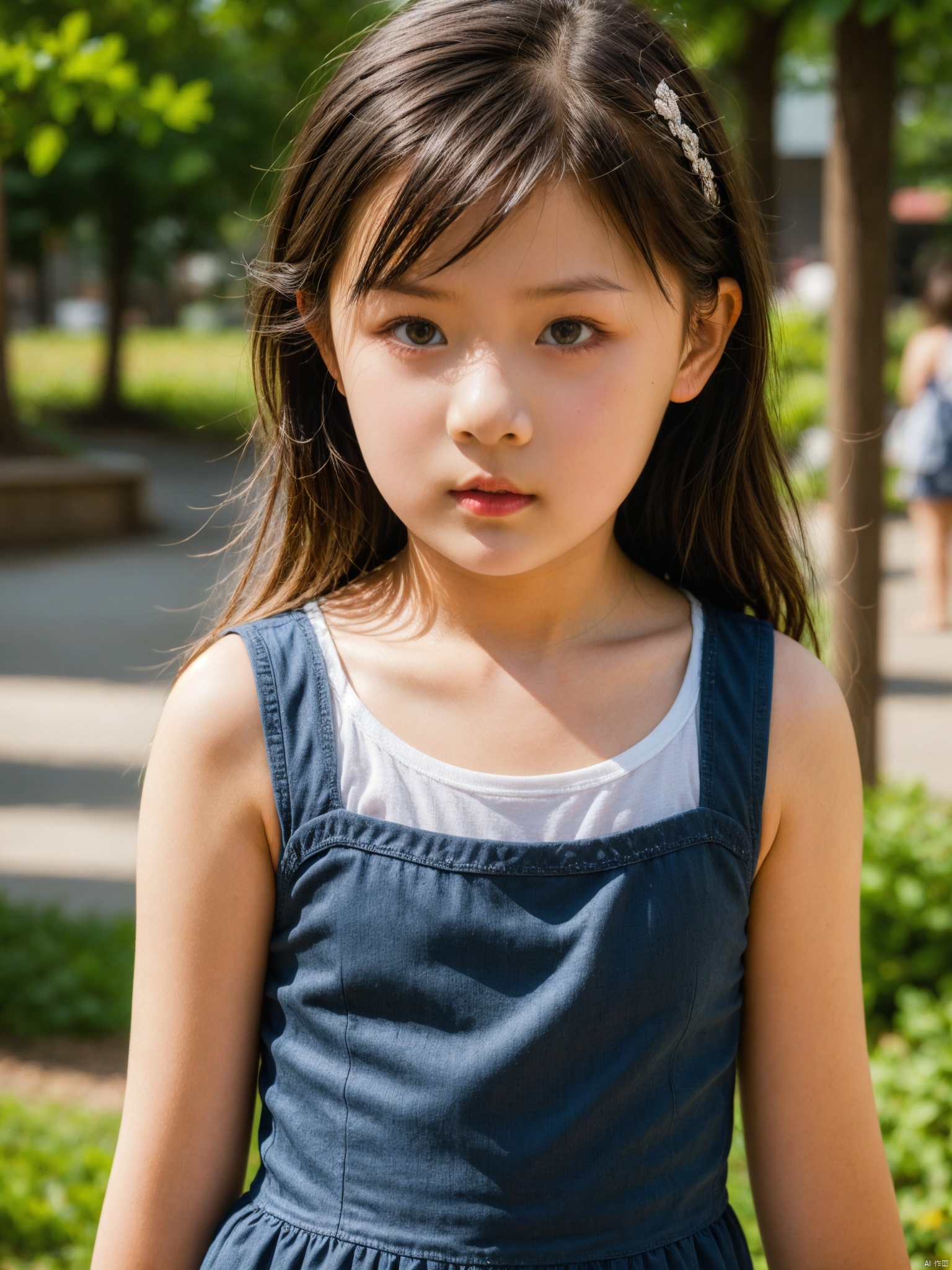 blurry, depth_of_field, blurry_background, blurry_foreground, 1girl, photo_\(medium\), solo, outdoors, photorealistic, realistic, day, lips, cosplay_photo, bokeh, motion_blur,
female child,