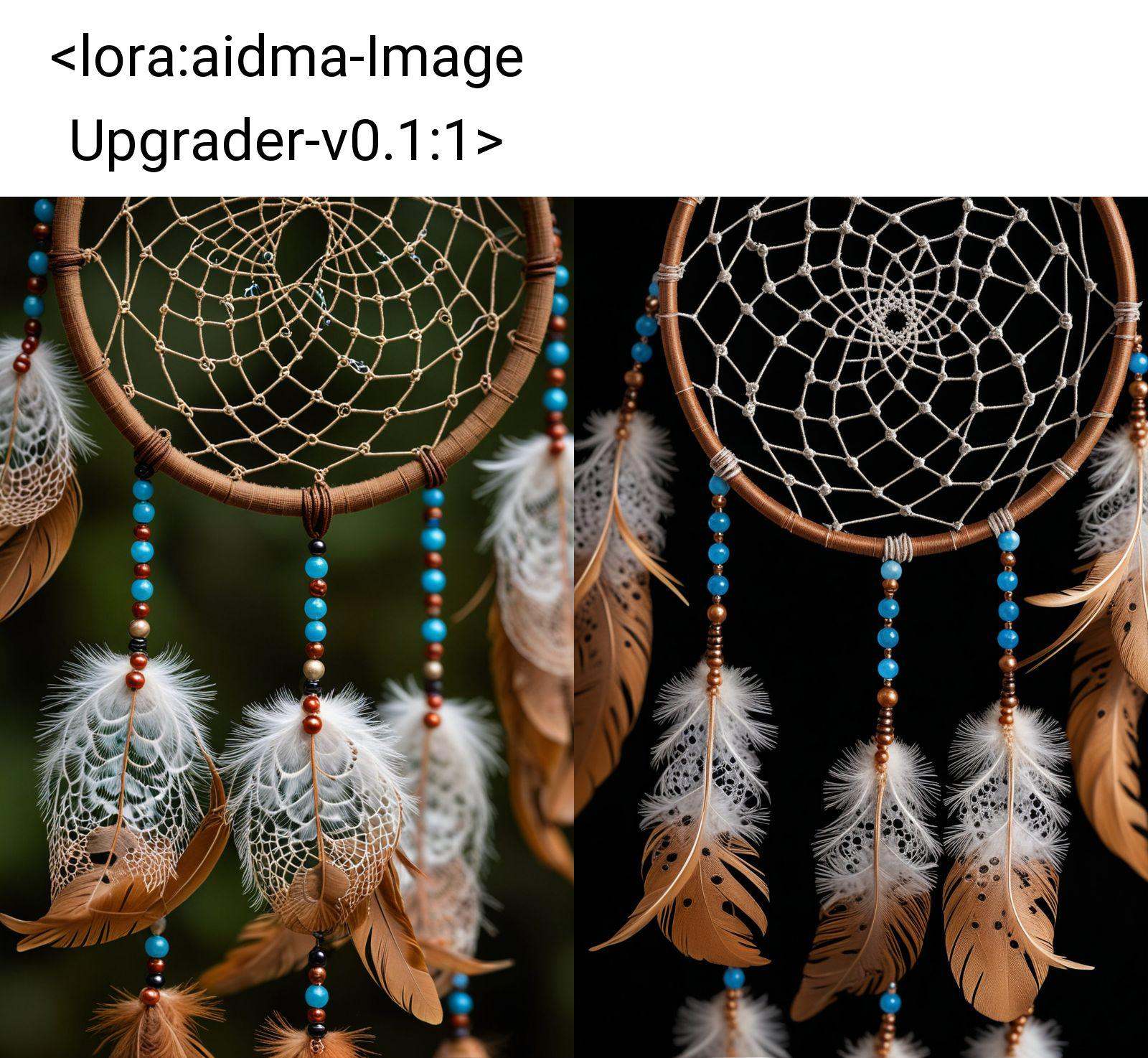 Intricate details of a dreamcatcher,  feathers and beads,  macro photography on Tensor.Art
