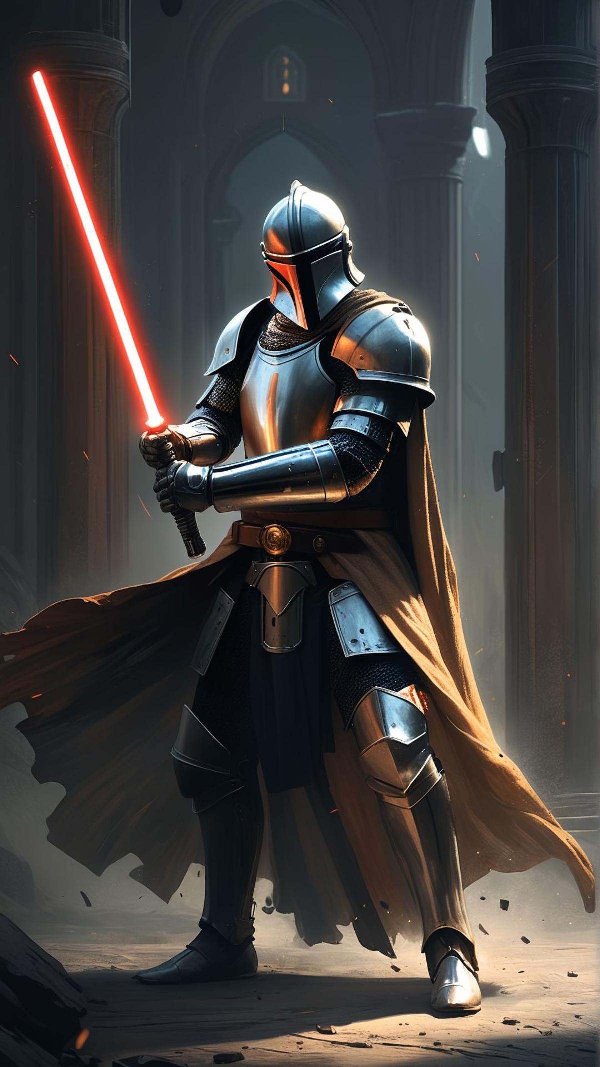 A knight wielding a lightsaber. ,  masterpiece,  best quality on Tensor.Art