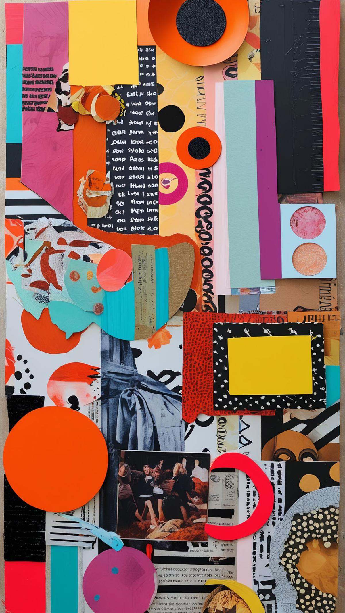 mixed media collage,  vibrant colors,  magazine cutouts on Tensor.Art
