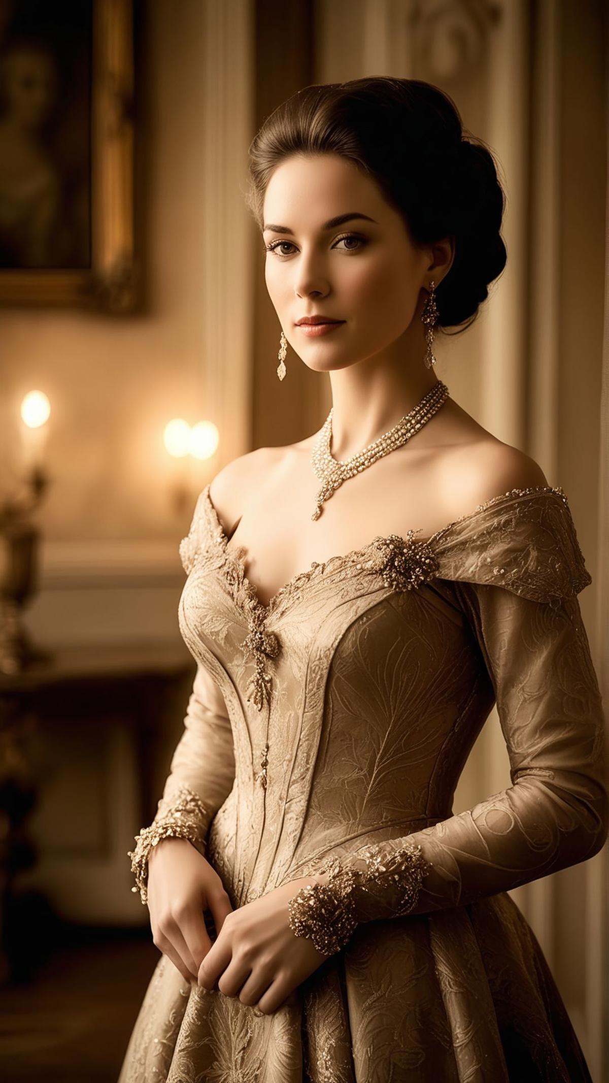 historical portrait,  sepia tones,  aristocratic woman on Tensor.Art