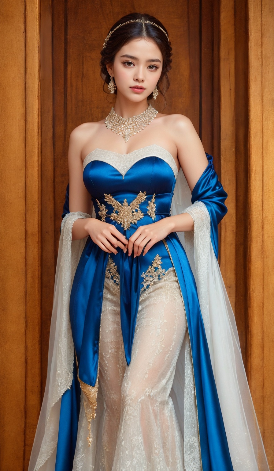 A stunningly beautiful girl,  dressed in refined European clothing,  is depicted in the height of summer's glow. Embrace t...
