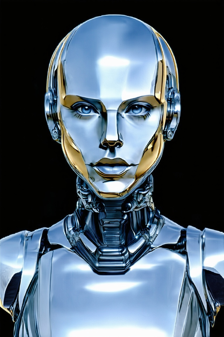 Illustration portrait of a robot girl,  realistic,  solid color background on Tensor.Art