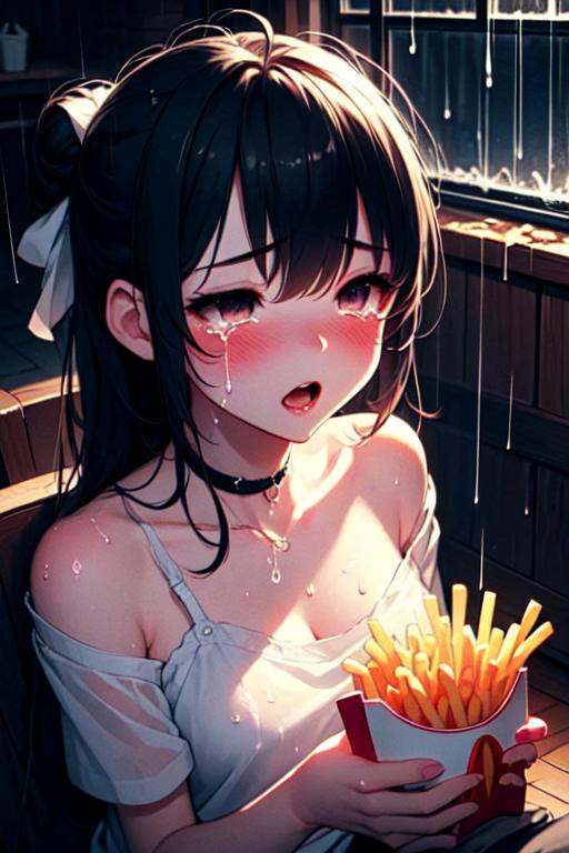 shirtlift (((masterpiece))),  (((best quality))),  ((holding soggy fries)) on Tensor.Art