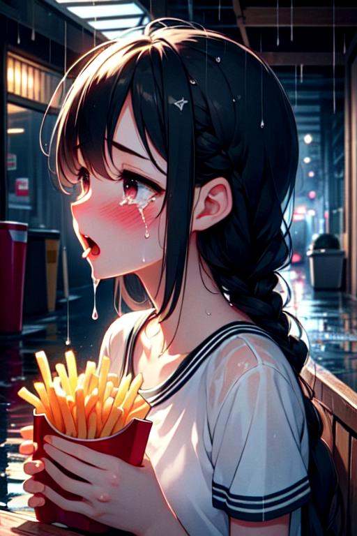 shirtlift ((holding soggy fries)),  ((pov male)),  ((pov hands)) on Tensor.Art